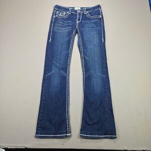 L.A. Idol USA Womens Jeans Size 5 Bootcut Blue Embellished Pockets Thick Stitch